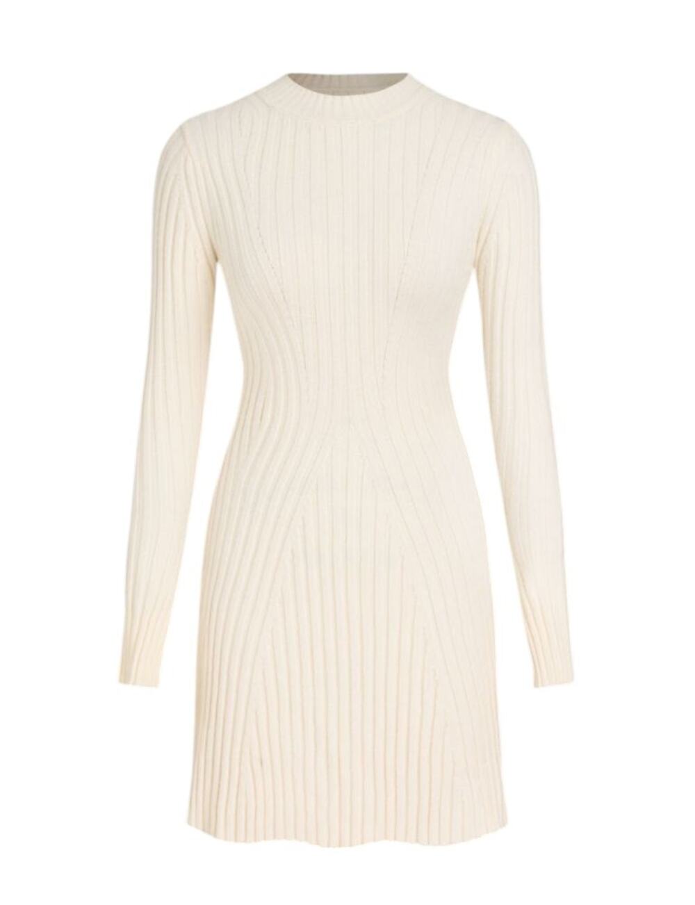 Cider Ribbed Round Neck Ruffle Stretch Cream Mini Dress Women's Size 10